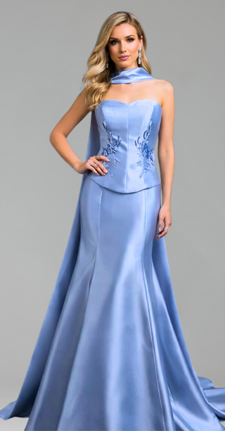 Satin Mermaid Dress with Scarf - LAROSABRIDE