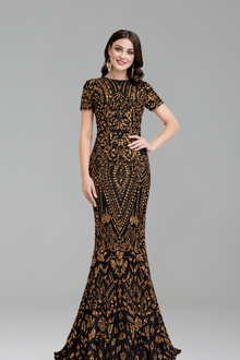 Short Sleeve Embellished Mermaid Gown - LAROSABRIDE