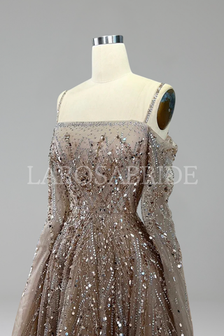 Long-Sleeve Cape A-Line Dress