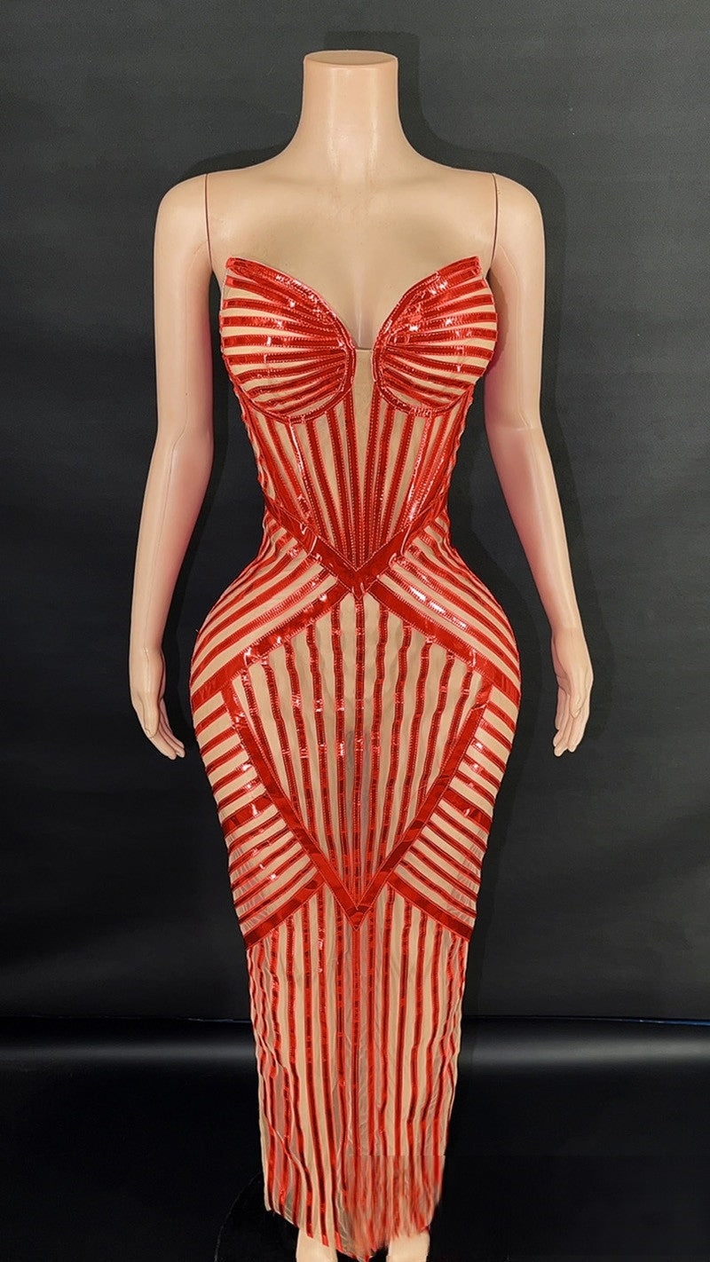 Geometric Striped Bodycon Dress-Larosabride