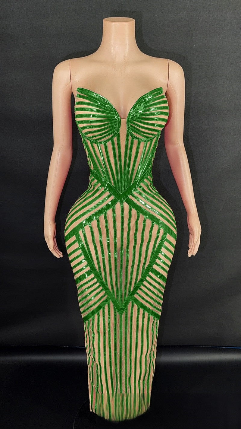Geometric Striped Bodycon Dress-Larosabride
