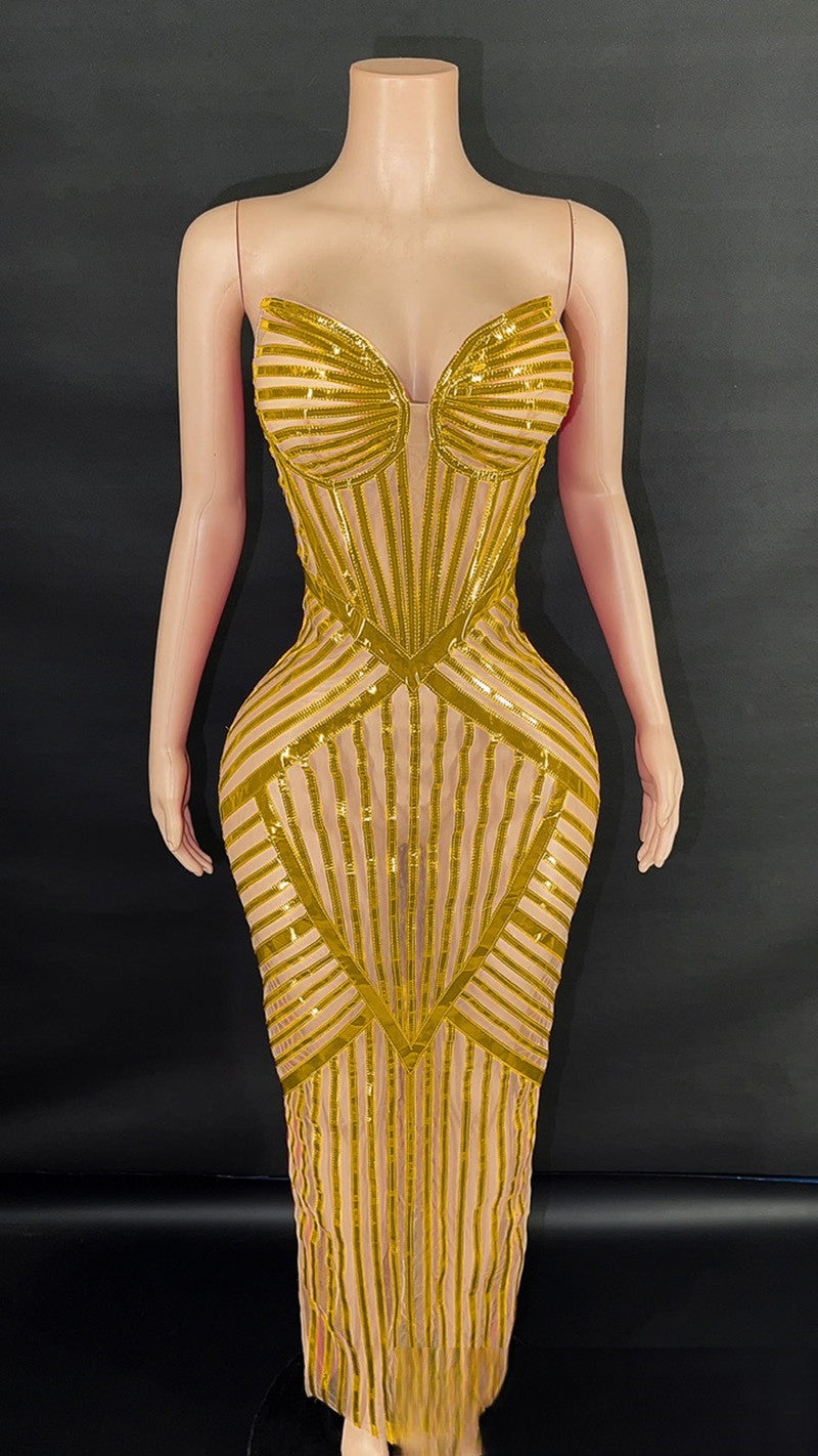 Geometric Striped Bodycon Dress-Larosabride