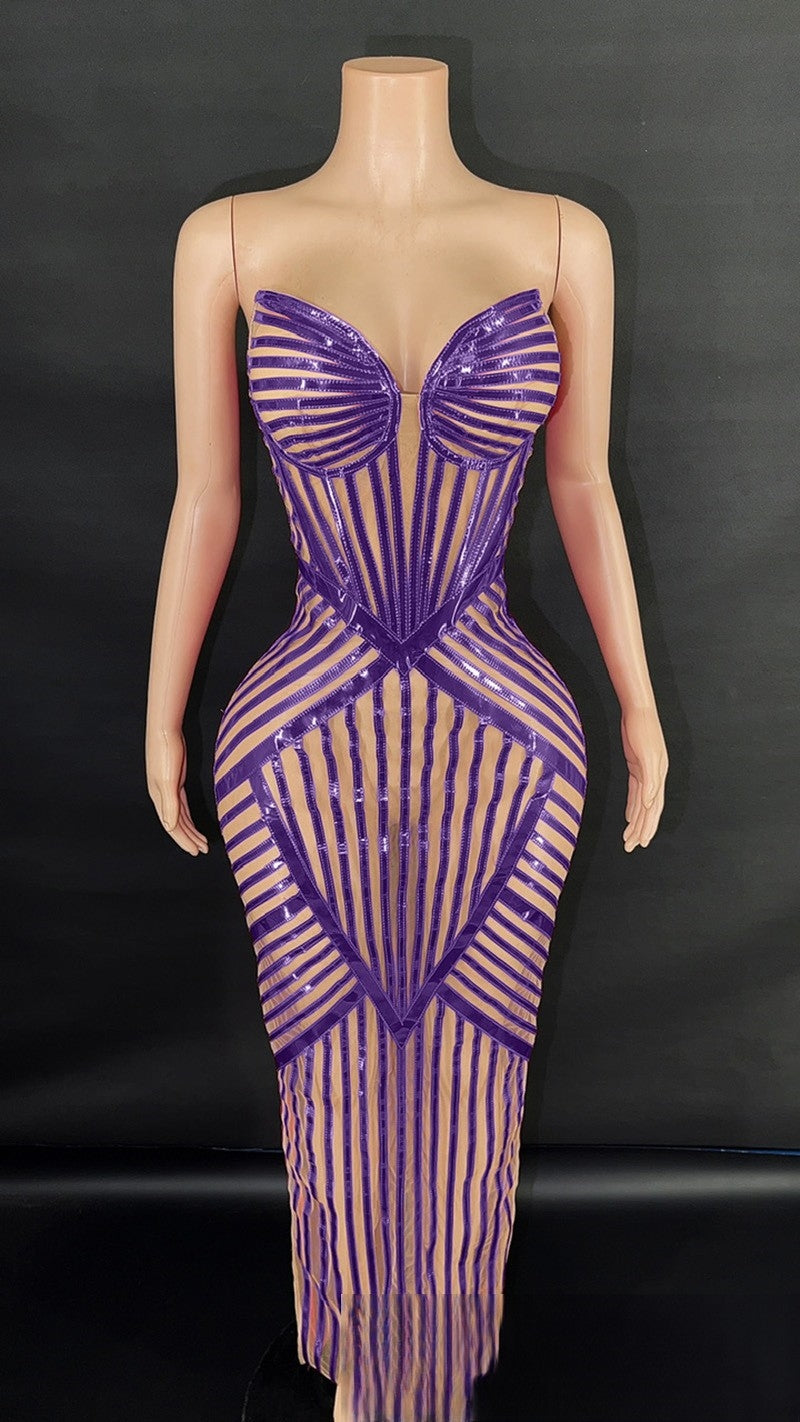 Geometric Striped Bodycon Dress-Larosabride