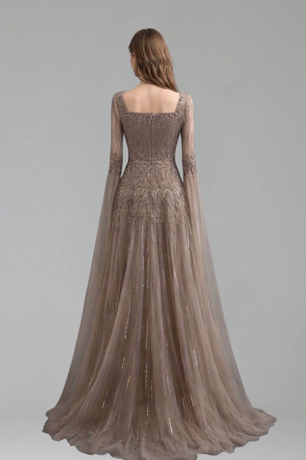 Beaded A-Line Cape Dress - LAROSABRIDE
