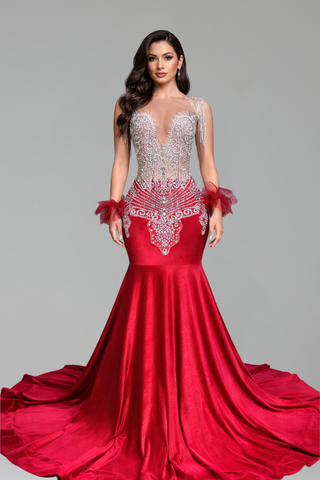 Crimson Crystal Elegance Gown