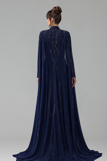 Beaded Satin Mermaid Cape Gown - LAROSABRIDE