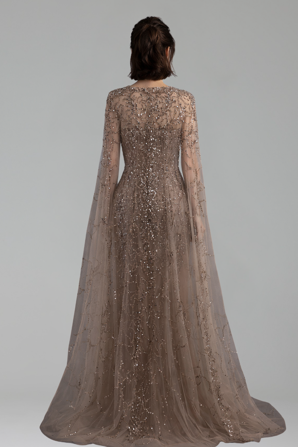 Mermaid Beaded Cape Gown - LAROSABRIDE