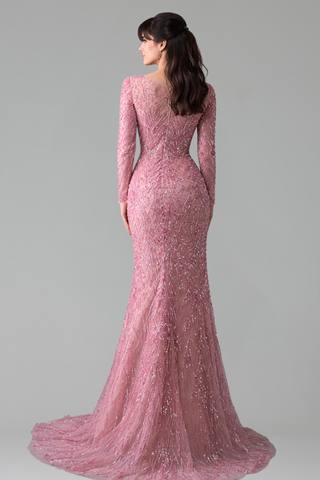Pearl Beaded Mermaid Evening Dress - LAROSABRIDE