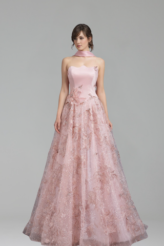 Pink Two Pieces Evening Dress With Cape - LAROSABRIDE