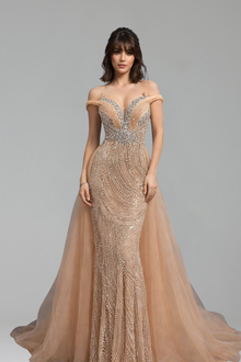 Nude Mermaid Off Shoulder Luxury Beaded - LAROSABRIDE