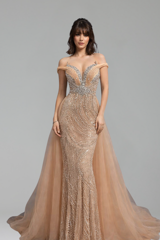 Nude Mermaid Off Shoulder Luxury Beaded - LAROSABRIDE
