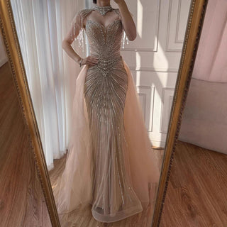 Regal Crystal Draped Gown