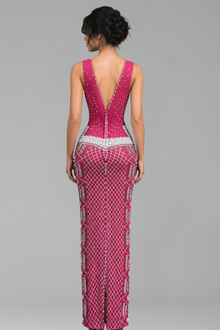 Asymmetric Crystal Pattern Bodycon Gown - LAROSABRIDE