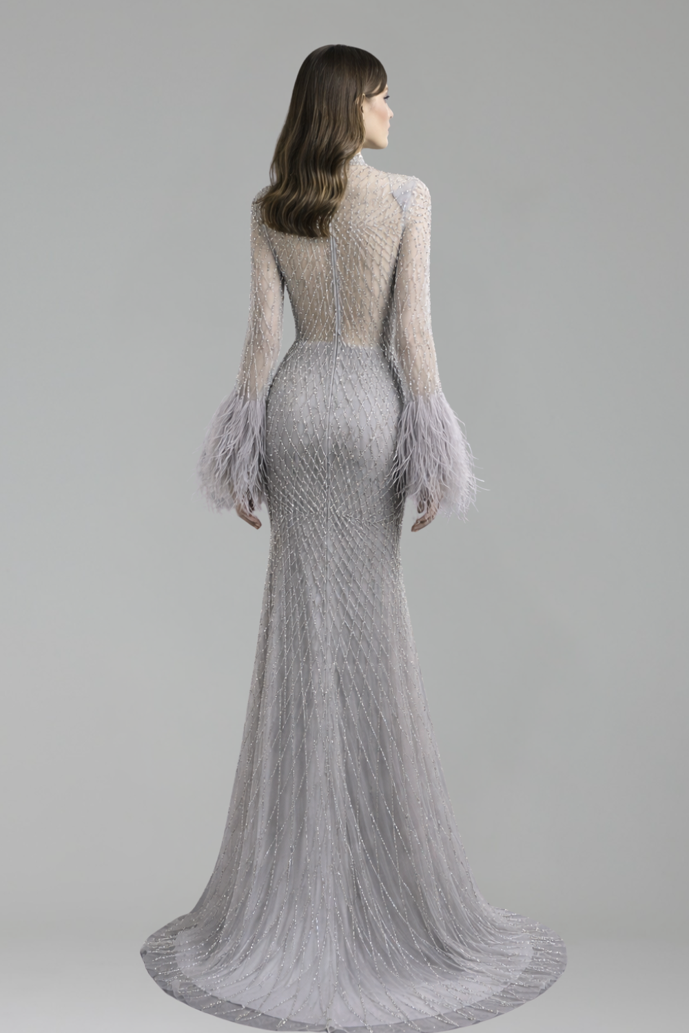 Beaded Feather Mermaid Dress - LAROSABRIDE