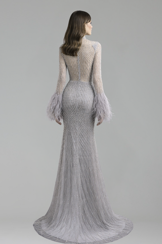 Beaded Feather Mermaid Dress - LAROSABRIDE