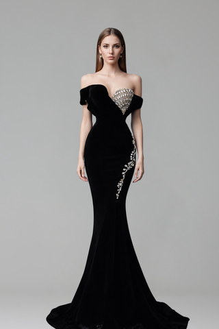 Off-Shoulder Embellished Column