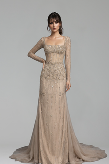 Square-Neck Pearl-Beaded Dress - LAROSABRIDE