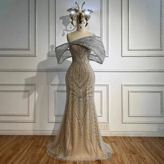 Ships in 2 to 5 Days - 2025 Customized Luxury Off-Shoulder Beaded Mermaid Evening Dress for Saudi Formal Occasions