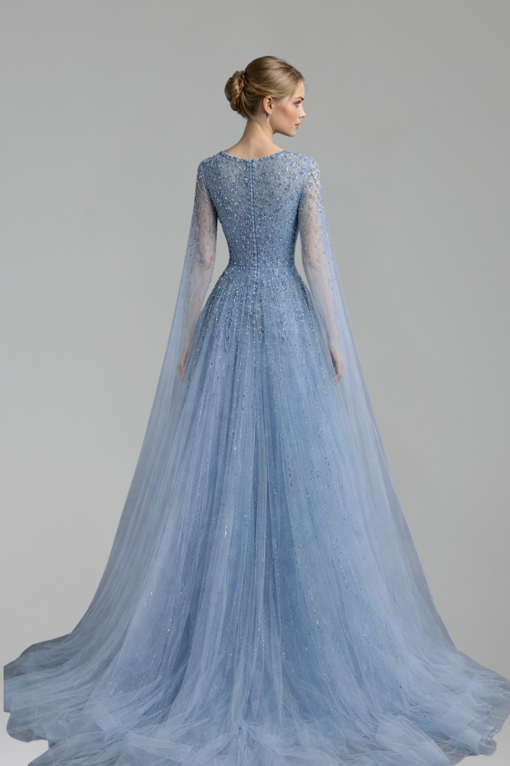 Long Sleeve Beaded Tulle Gown-Larosabride