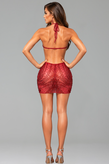 Crystal Cutout Halter Mini Dress - LAROSABRIDE
