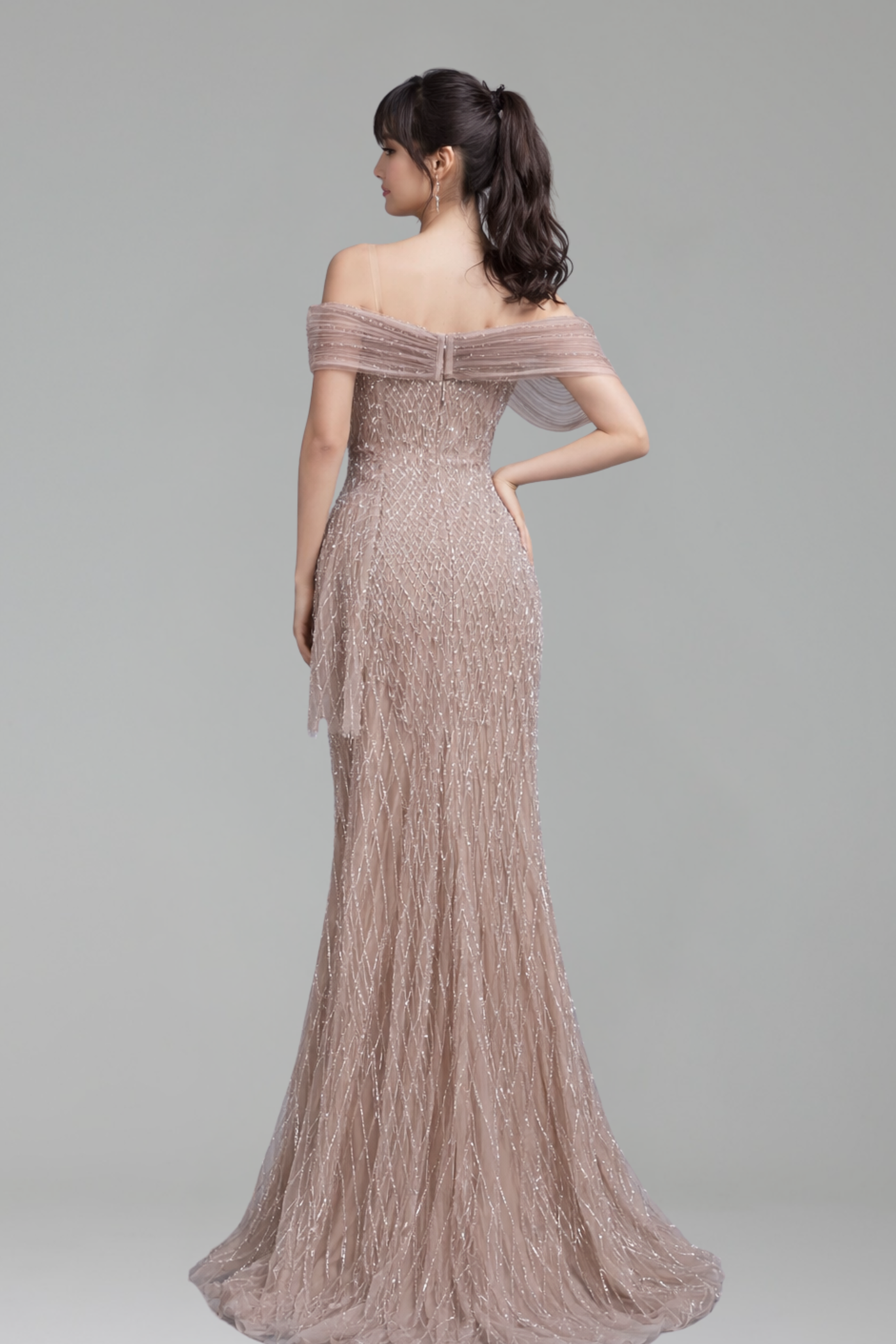 Off Shoulder Beaded Mermaid Gown - LAROSABRIDE