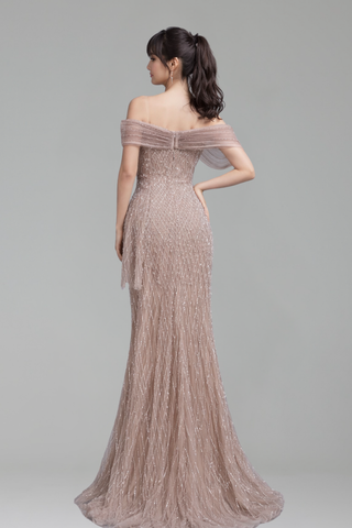 Off Shoulder Beaded Mermaid Gown - LAROSABRIDE
