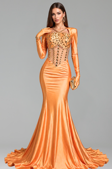 Crystal-Embellished Illusion Corset Gown - LAROSABRIDE