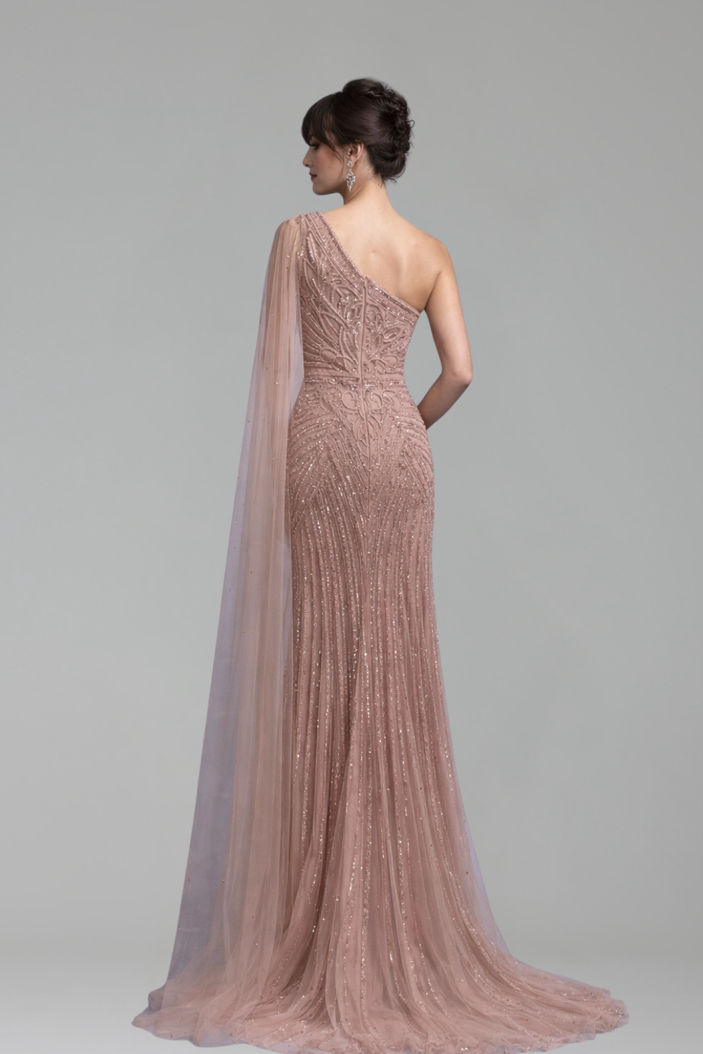 Beaded One Shoulder Mermaid Dress - LAROSABRIDE