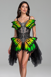 Butterfly Appliqu� Corset Mini Dress - LAROSABRIDE