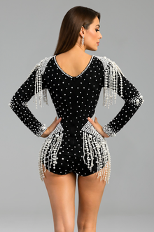 Beaded Cutout Fringe Bodysuit - LAROSABRIDE
