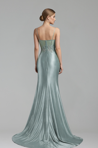 Beaded Satin Split Dress