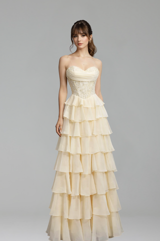 Lace Strapless Beaded Corset A-Line - LAROSABRIDE