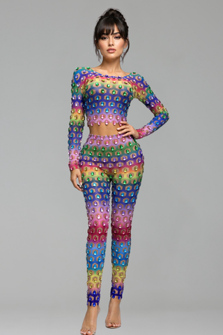 Rainbow Crystal Embellished Two Piece Set - LAROSABRIDE