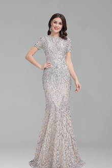 Short Sleeve Embellished Mermaid Gown - LAROSABRIDE