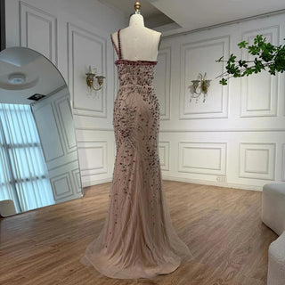 One-Shoulder Ruby Embellished Gown