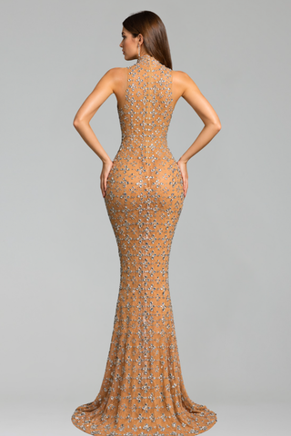 High-Neck Embellished Mermaid Gown