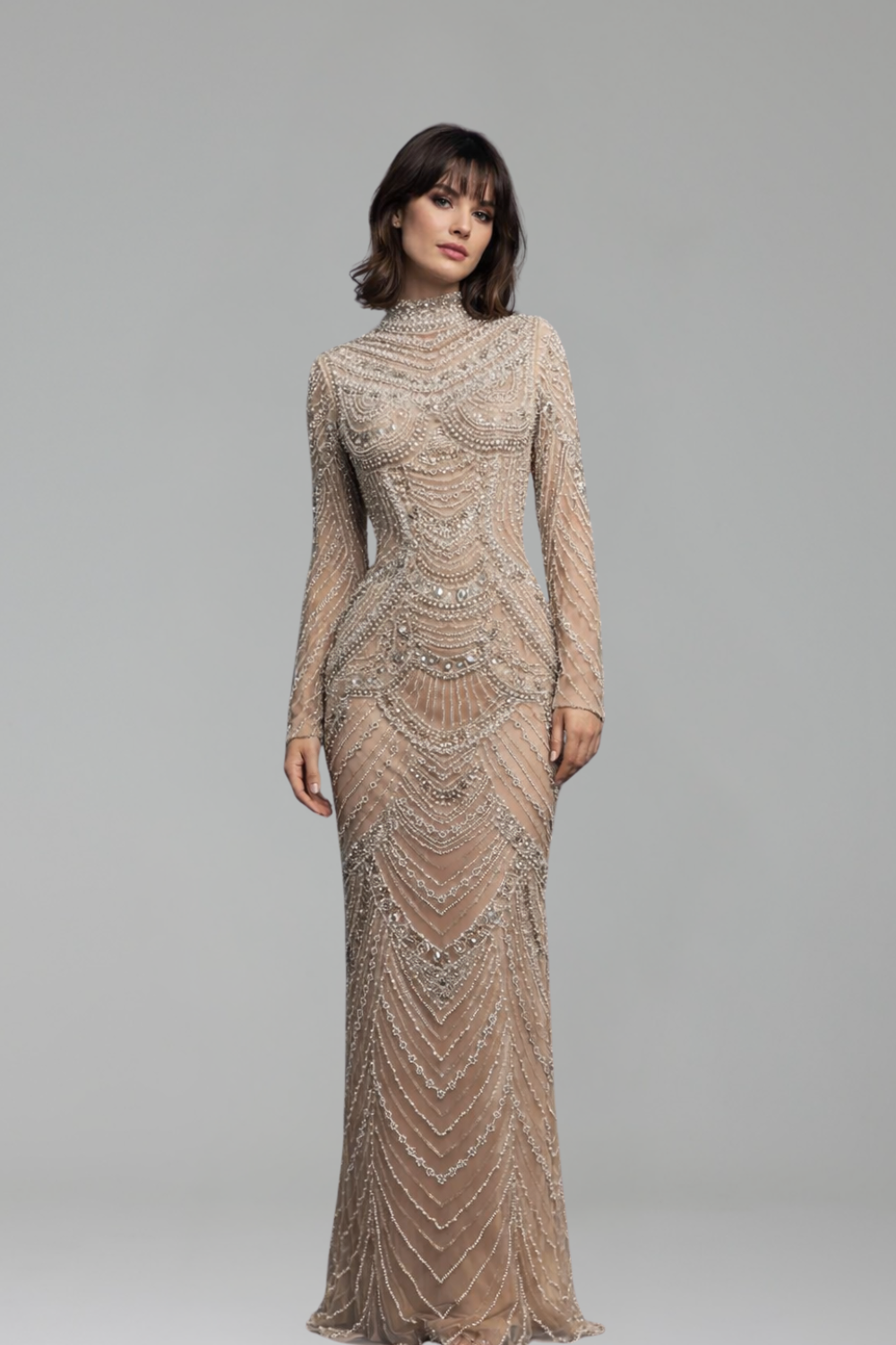 Beaded High-Slit Mermaid Dress - LAROSABRIDE