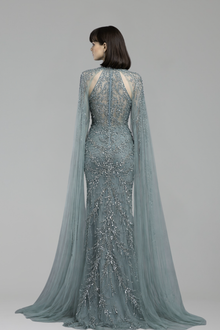 Beaded Cape Sleeve Mermaid Dress - LAROSABRIDE