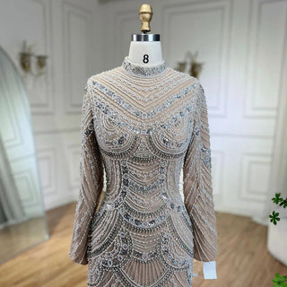 Ships in 2 to 5 Days - 2025 Muslim Nude Elegant Mermaid High Split Beaded Luxury Evening Dress - Gown for Women's Wedding Party