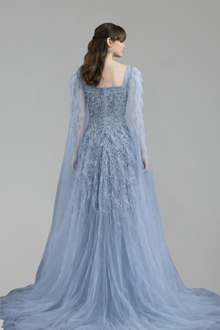 Beaded Feather A-Line Gown - LAROSABRIDE