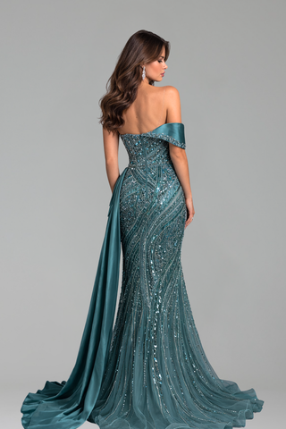 Beaded One Shoulder Evening Dress - LAROSABRIDE