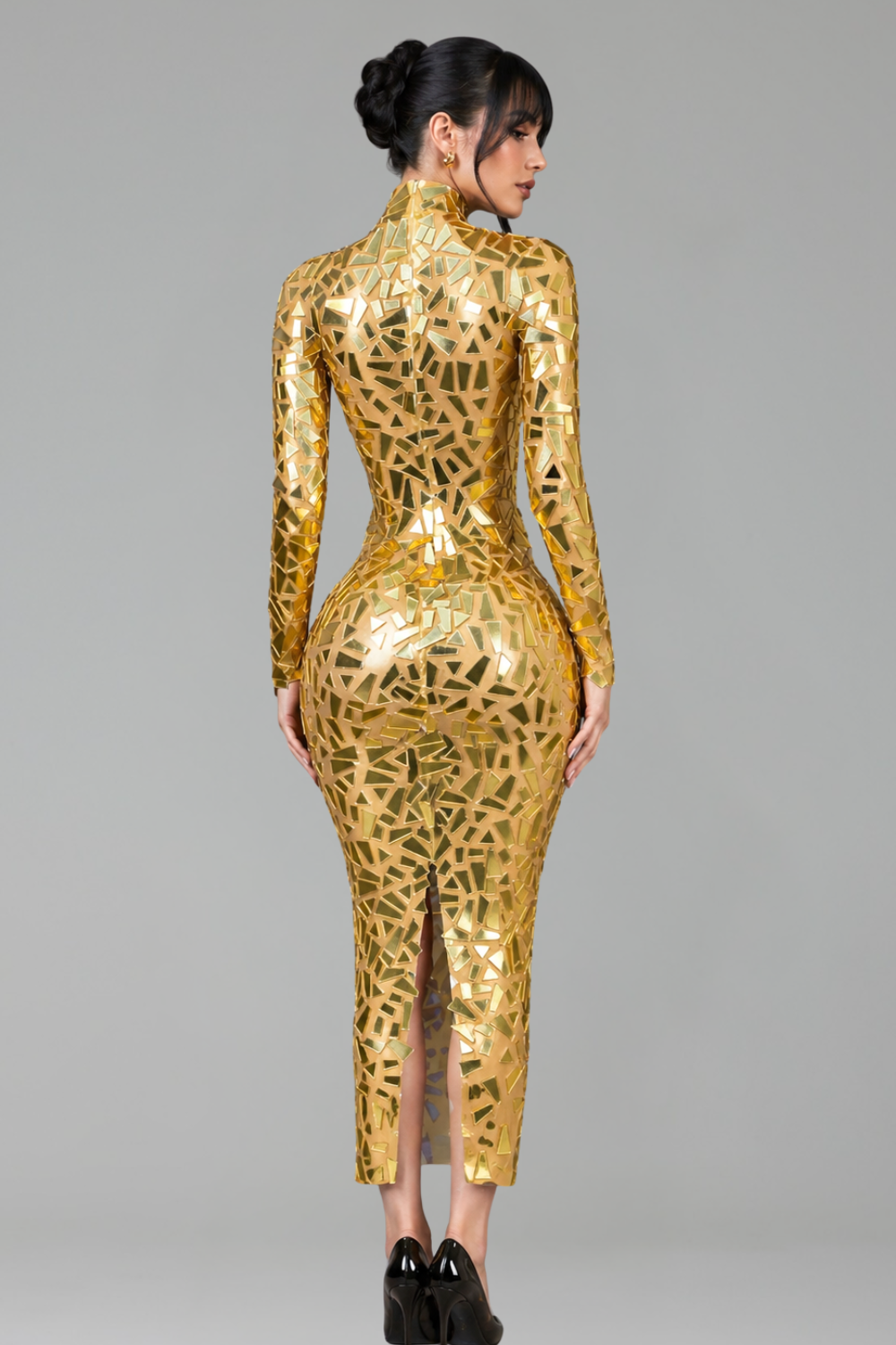 Geometric Mirror High Neck Bodycon Gown - LAROSABRIDE