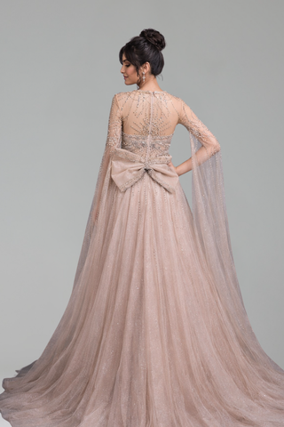 Beaded A-Line Cape Dress - LAROSABRIDE