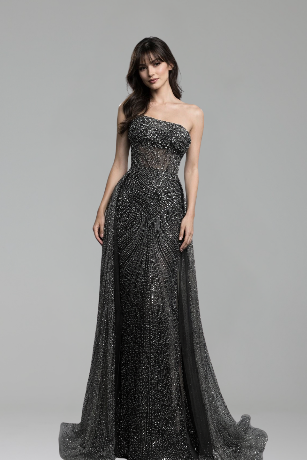 Beaded Mermaid Dress with Overskirt - LAROSABRIDE
