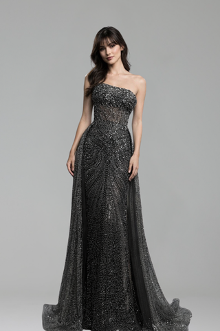 Beaded Mermaid Dress with Overskirt - LAROSABRIDE