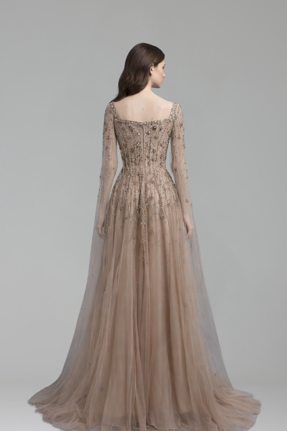 Embellished Tulle Cape Dress-Larosabride