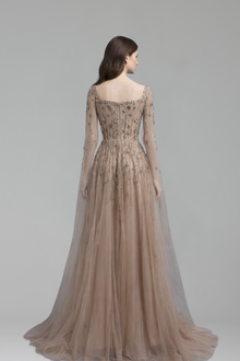 Embellished Tulle Cape Dress-Larosabride