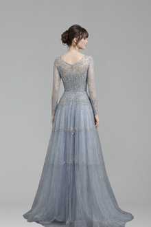 Beaded Cape Long Sleeve Dress - LAROSABRIDE