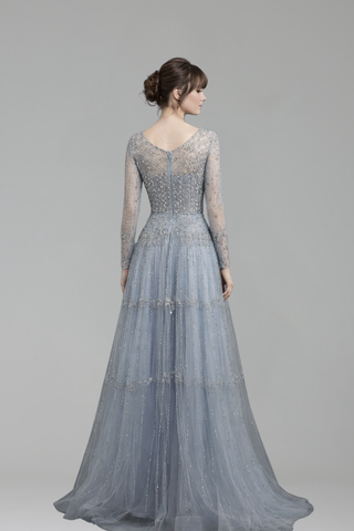 Beaded Cape Long Sleeve Dress - LAROSABRIDE