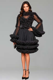 Ruffled Sheer Tiered Tulle Mini Dress - LAROSABRIDE